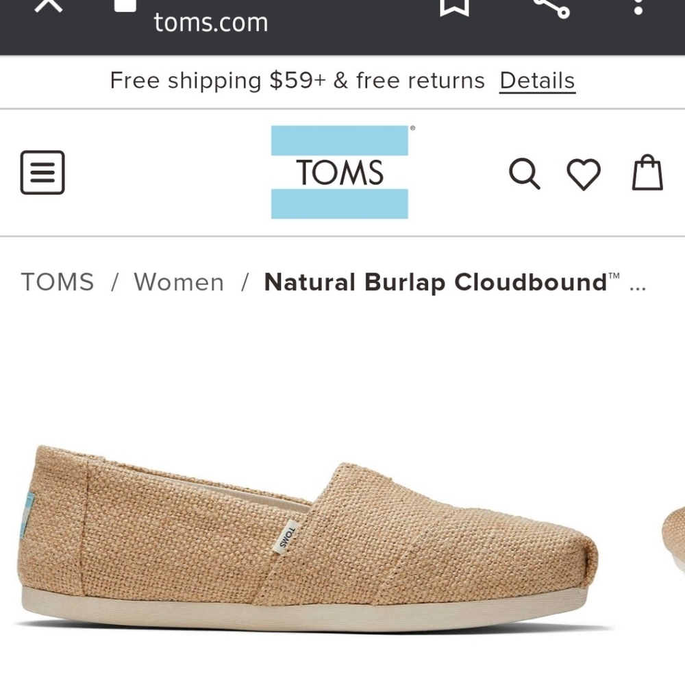 New Toms size 10 womens natural burlap cloudbound